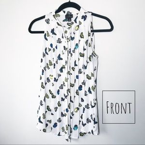 Worthington Tie Neck Button Up Pleated Shell